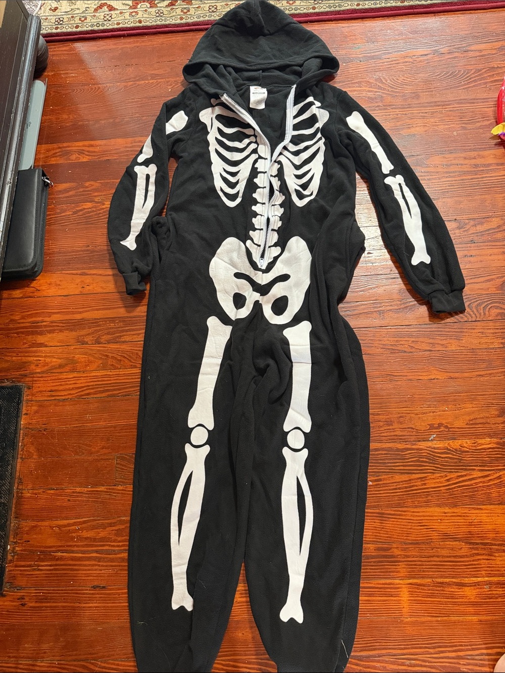 Black Skeleton Hooded Kids Costume Onesie - Classic Bone Print